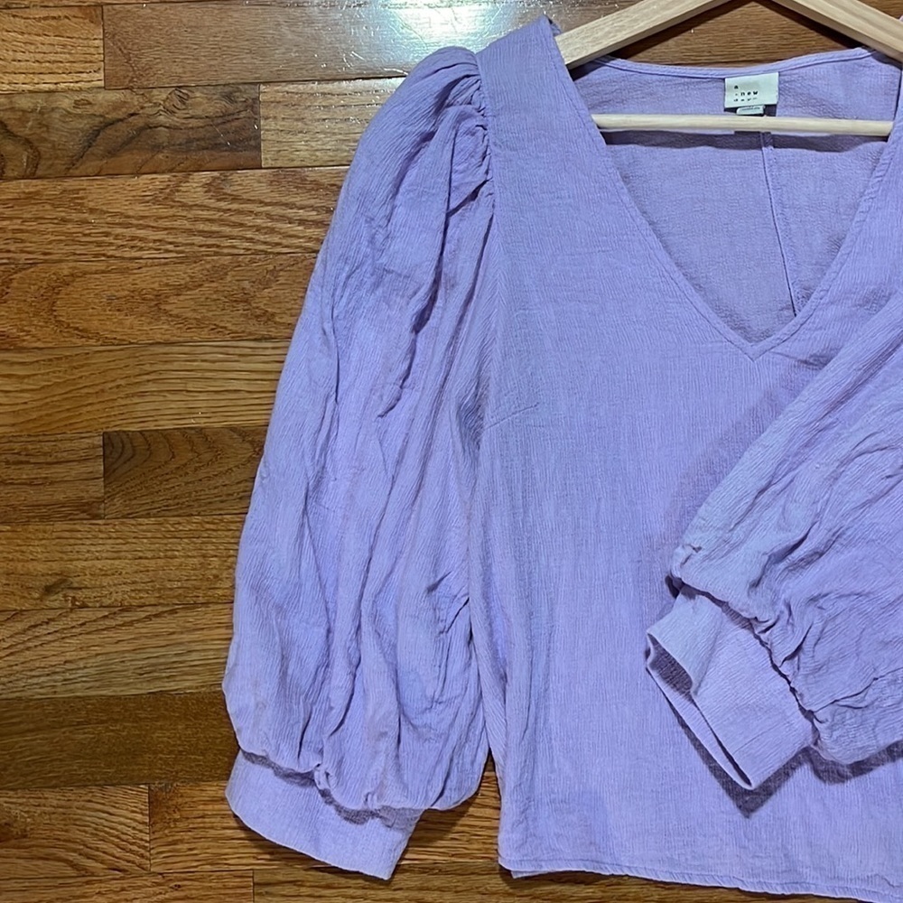A New Day Women's 3/4 Sleeve Voile V-Neck Top Purple - Picture 5 of 8